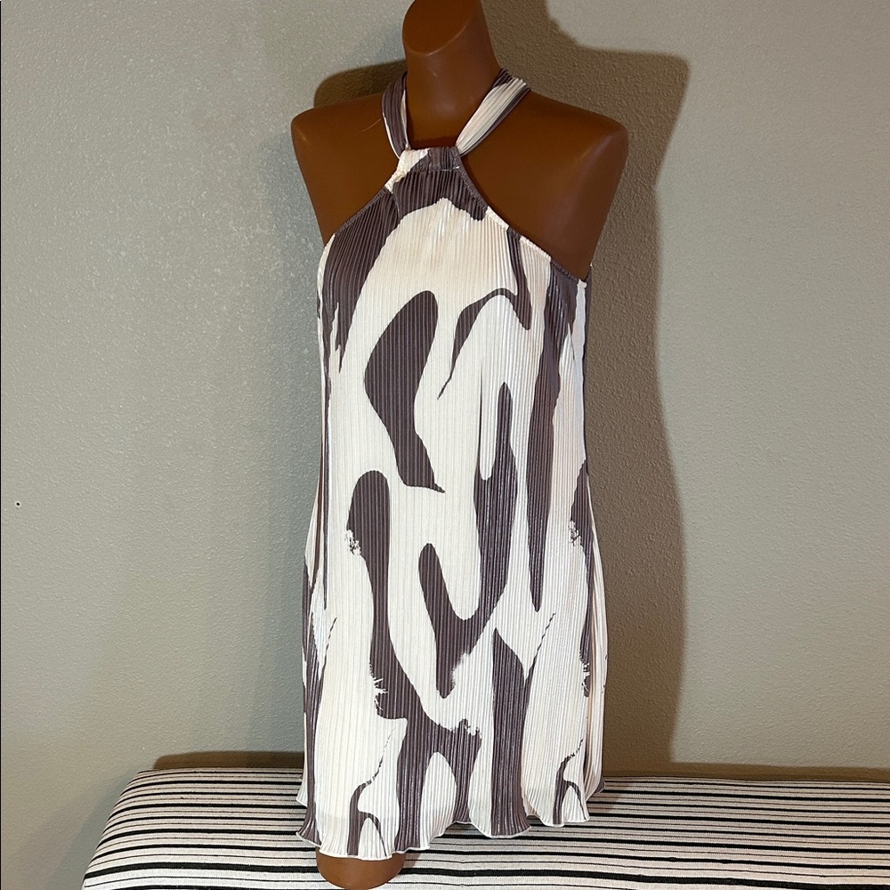 SHEIN Brown and White Halter Mini Dress
